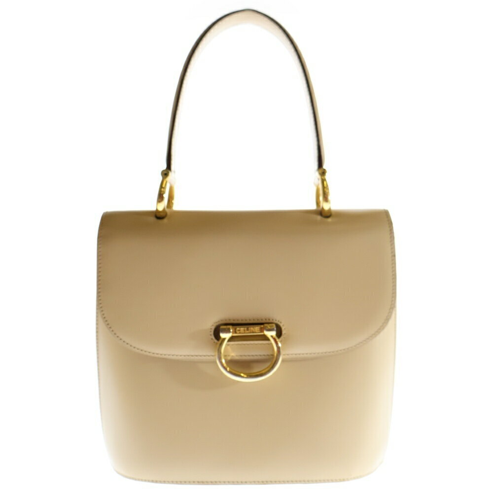 CELINE Double Flap Handle Bag Beige Leather